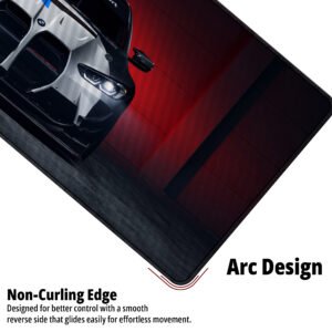 BMW M4 GT3 Front Attack desk mat — white, red and carbon black design, available in M, L, XL and XXL sizes.