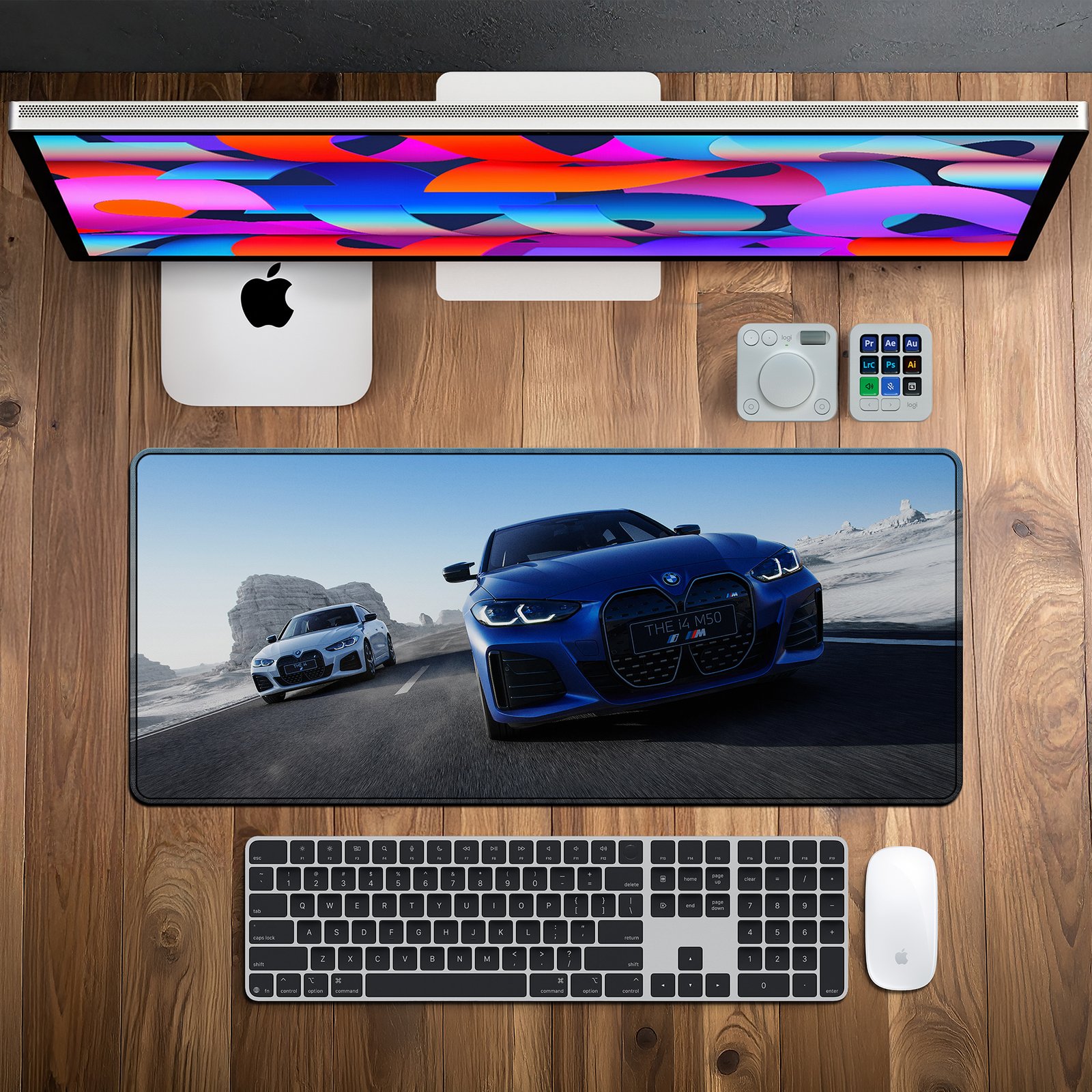 BMW i4 M50 Dual Drive desk mat — electric blue and snow white design, available in M, L, XL and XXL sizes. BMW i4 M50 Dual Drive desk mat — electric blue and snow white design, available in M, L, XL and XXL sizes.