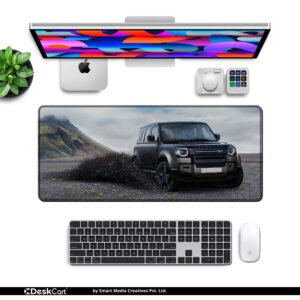 Defender Black Terrain Drift desk mat — black, slate and volcanic grey design, available in M, L, XL and XXL sizes.