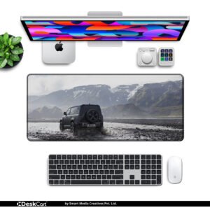 Defender Iceland Expedition desk mat — charcoal, stone and glacier grey design, available in M, L, XL and XXL sizes.
