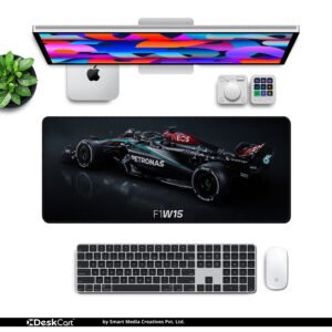 Mercedes-AMG F1 W15 desk mat — black, teal and silver design, available in M, L, XL and XXL sizes.