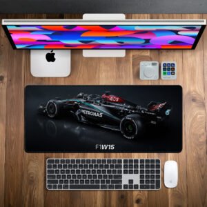 Mercedes-AMG F1 W15 desk mat — black, teal and silver design, available in M, L, XL and XXL sizes.