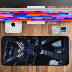 Range Rover carbon-fiber alloy wheel printed desk mat.