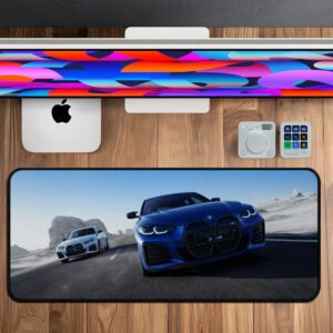 BMW M Series desk mat featuring M50 cars – premium large mouse pad for workspace and gaming setups.