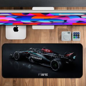 Mercedes AMG F1 W15 black desk mat with Petronas car design.