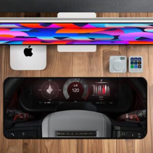 Defender steering console printed desk mat.