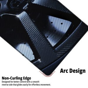 Range Rover Carbon Forged Wheel desk mat — carbon black and gunmetal design, available in M, L, XL and XXL sizes.