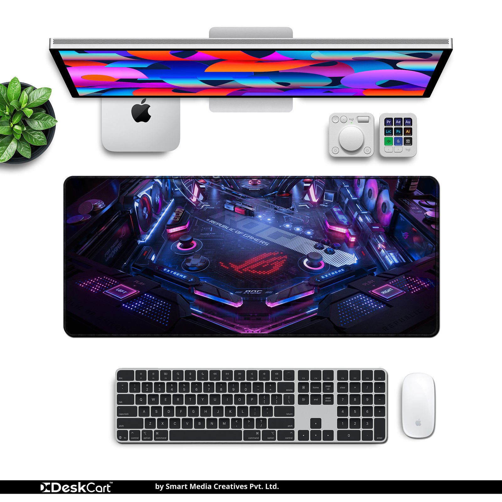 ASUS ROG Cyber Core desk mat — black, magenta and neon blue design, available in M, L, XL and XXL sizes. ASUS ROG Cyber Core desk mat — black, magenta and neon blue design, available in M, L, XL and XXL sizes.