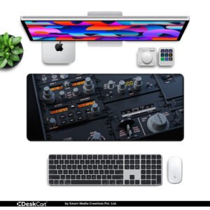 Aircraft Avionics Panel desk mat — black, amber and instrument white design, available in M, L, XL and XXL sizes.