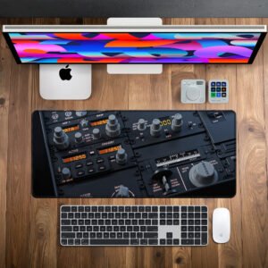 Aircraft Avionics Panel desk mat — black, amber and instrument white design, available in M, L, XL and XXL sizes.