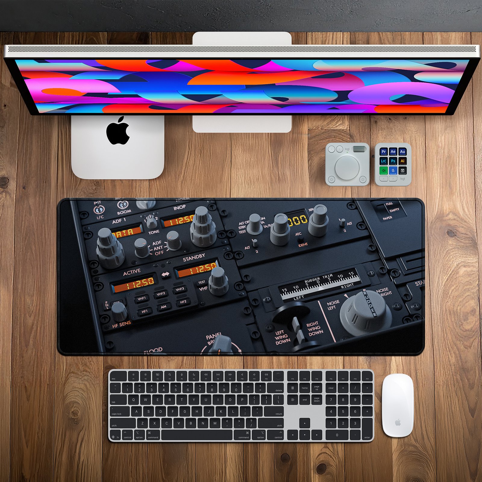 Aircraft Avionics Panel desk mat — black, amber and instrument white design, available in M, L, XL and XXL sizes. Aircraft Avionics Panel desk mat — black, amber and instrument white design, available in M, L, XL and XXL sizes.