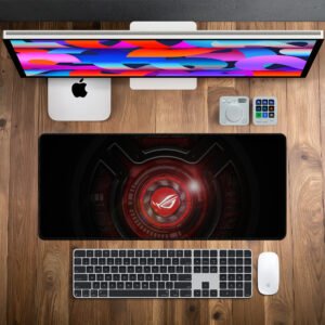 Crimson Core desk mat — black and crimson red design, available in M, L, XL and XXL sizes.