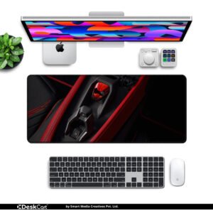 Lamborghini Red Start Console desk mat — black, red and carbon design, available in M, L, XL and XXL sizes.
