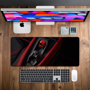 Lamborghini Red Start Console desk mat — black, red and carbon design, available in M, L, XL and XXL sizes.