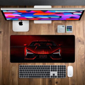 Lamborghini Revuelto Inferno desk mat — black, crimson and ember orange design, available in M, L, XL and XXL sizes.