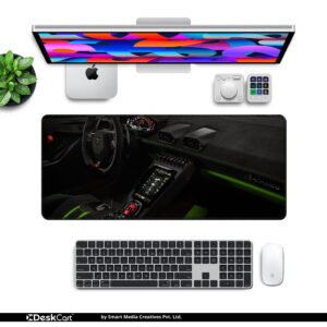 Lamborghini Verde Cockpit desk mat — black, green and carbon design, available in M, L, XL and XXL sizes.