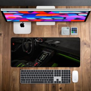 Lamborghini Verde Cockpit desk mat — black, green and carbon design, available in M, L, XL and XXL sizes.