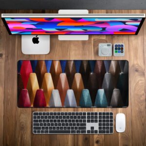 Metallic Spectrum Cones desk mat — multicolour metallic design, available in M, L, XL and XXL sizes.