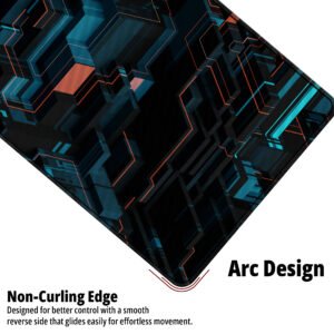 Midnight Circuit Grid desk mat — charcoal, teal and orange design, available in M, L, XL and XXL sizes.