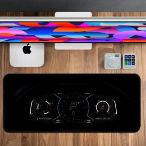 Lamborghini Digital Dashboard desk mat featuring speedometer-inspired cockpit design – premium large workspace mouse pad (800×330×3 mm).