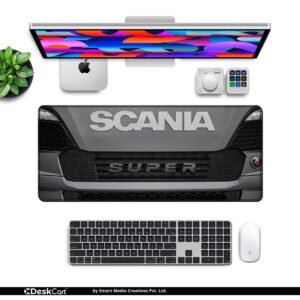 Scania Super Front Grille desk mat — graphite and silver design, available in M, L, XL and XXL sizes.