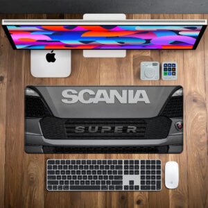 Scania Super Front Grille desk mat — graphite and silver design, available in M, L, XL and XXL sizes.