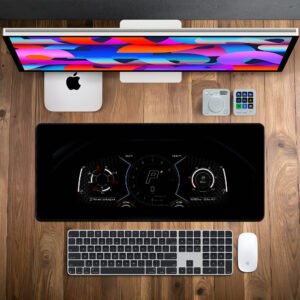 Velocity Cockpit desk mat — black, red and instrument white design, available in M, L, XL and XXL sizes.