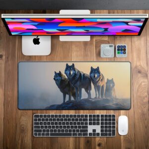 Arctic Wolf Pack desk mat — slate blue and grey design, available in M, L, XL and XXL sizes.