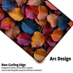 Autumn Harmony desk mat — amber, red and blue design, available in M, L, XL and XXL sizes.