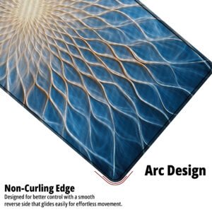 Azure Radiant Bloom desk mat — blue and gold design, available in M, L, XL and XXL sizes.