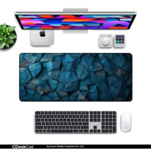 Azure Stone Fracture desk mat — deep teal, slate and stone blue design, available in M, L, XL and XXL sizes.