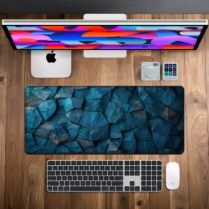 Azure Stone Fracture desk mat — deep teal, slate and stone blue design, available in M, L, XL and XXL sizes.