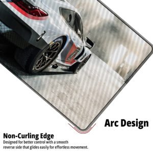 BMW M4 GT3 Rear Aero desk mat — white, blue and carbon design, available in M, L, XL and XXL sizes.