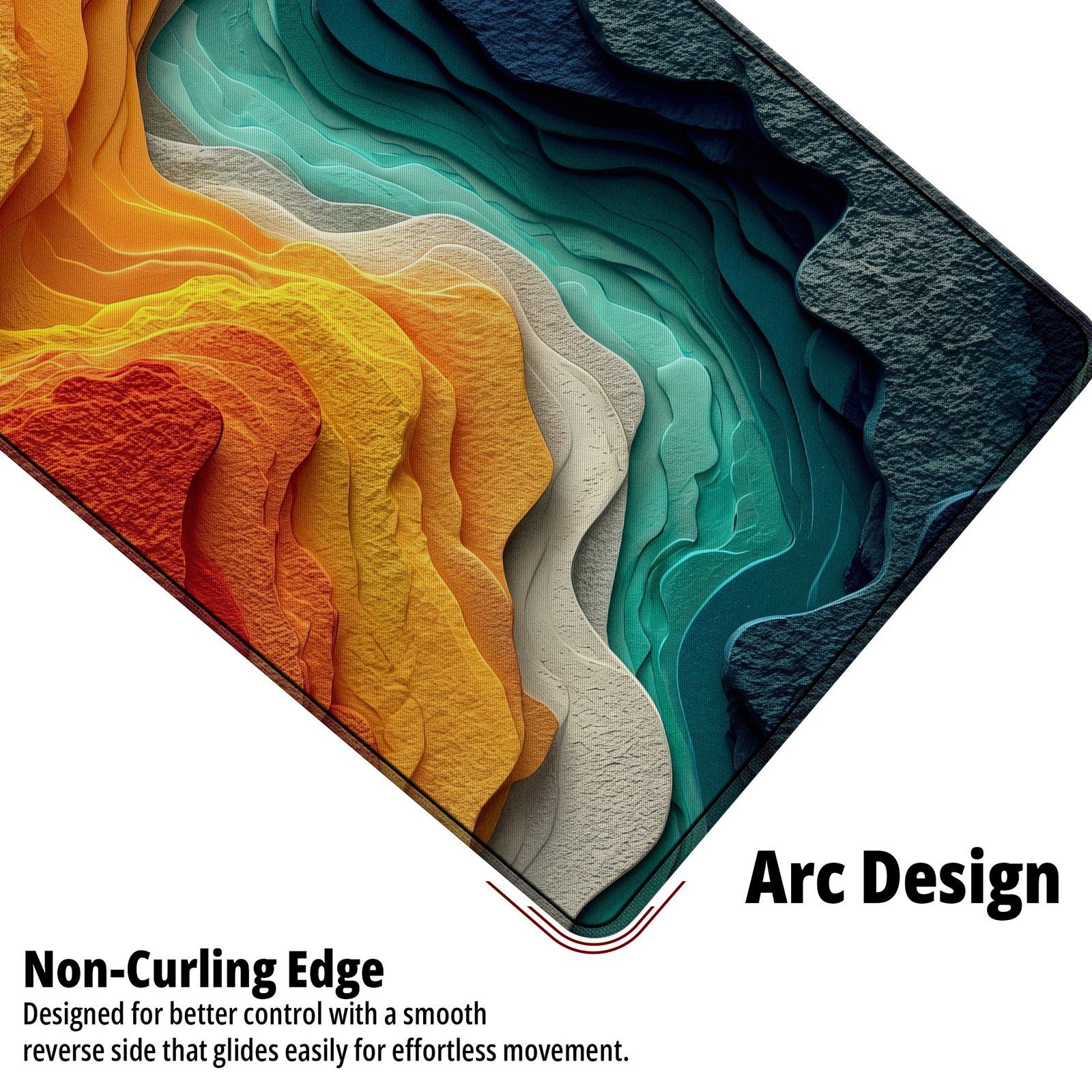 Chromatic Paper Strata desk mat — crimson, amber, teal and navy design, available in M, L, XL and XXL sizes. Chromatic Paper Strata desk mat — crimson, amber, teal and navy design, available in M, L, XL and XXL sizes.