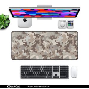 Desert Storm Camo desk mat — sand, stone and warm grey design, available in M, L, XL and XXL sizes.