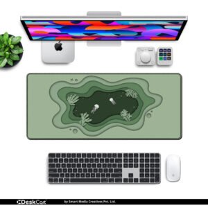 Emerald Lagoon Layers desk mat — sage and deep green design, available in M, L, XL and XXL sizes.