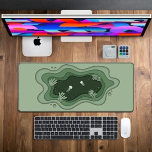 Emerald Lagoon Layers desk mat — sage and deep green design, available in M, L, XL and XXL sizes.