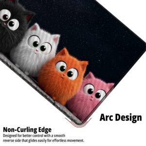 Fluffy Squad Night desk mat — black with grey, orange, white and pink design, available in M, L, XL and XXL sizes.