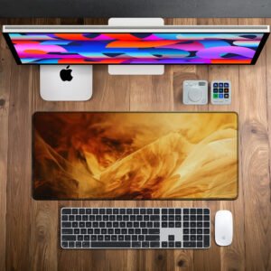 Golden Desert Veil desk mat — golden amber and cream design, available in M, L, XL and XXL sizes.
