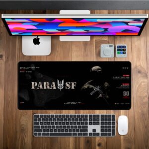 Hot Pursuit — Mission Brief desk mat — black, sand and signal red design, available in M, L, XL and XXL sizes.