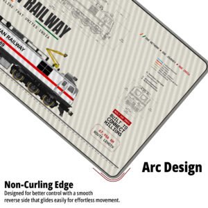 Indian Railway desk mat with railway network map, WAP-7 locomotive blueprint and train artwork, available in M, L, XL and XXL sizes.