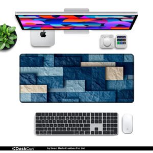 Indigo Paper Blocks desk mat — navy, denim blue and cream design, available in M, L, XL and XXL sizes.