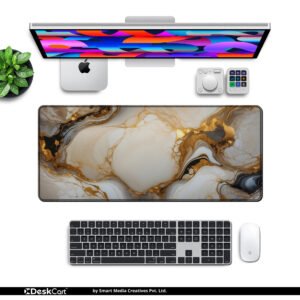 Ivory Gold Marble desk mat — ivory, white and gold design, available in M, L, XL and XXL sizes.