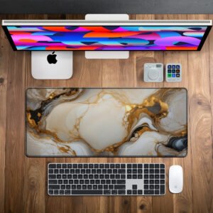 Ivory Gold Marble desk mat — ivory, white and gold design, available in M, L, XL and XXL sizes.