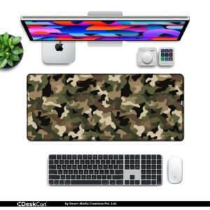 Jungle Recon Camo desk mat — forest green, moss and khaki design, available in M, L, XL and XXL sizes.