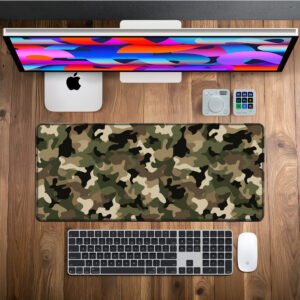 Jungle Recon Camo desk mat — forest green, moss and khaki design, available in M, L, XL and XXL sizes.
