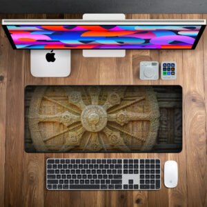 Konark Heritage Wheel Desk Mat desk mat — warm sandstone design, available in M, L, XL and XXL sizes.