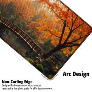 Kyoto Autumn Garden desk mat — amber, crimson and green design, available in M, L, XL and XXL sizes.