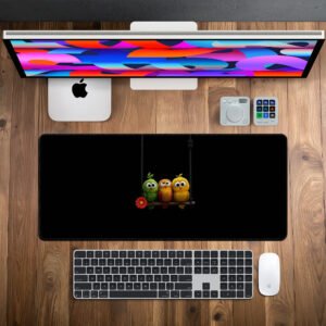 Little Birds Swing desk mat — black with bright accents design, available in M, L, XL and XXL sizes.