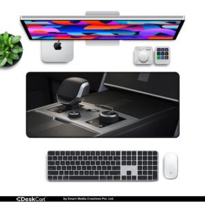 Midnight Drive Desk Mat desk mat — black, silver and metallic grey design, available in M, L, XL and XXL sizes.